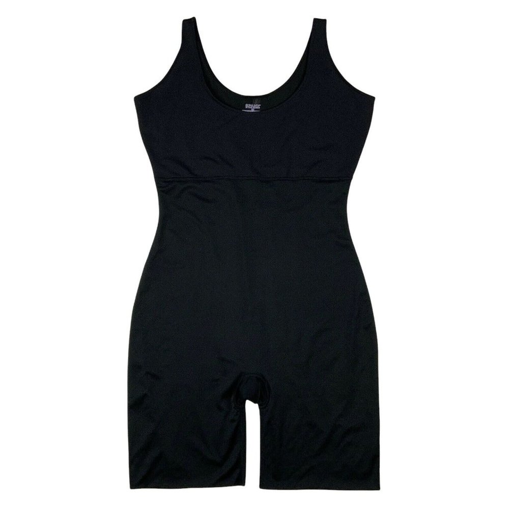 Spanx By Sara Blakely Romper Shapewear Plus 1X Black Sleeveless Scoop Mid Thigh